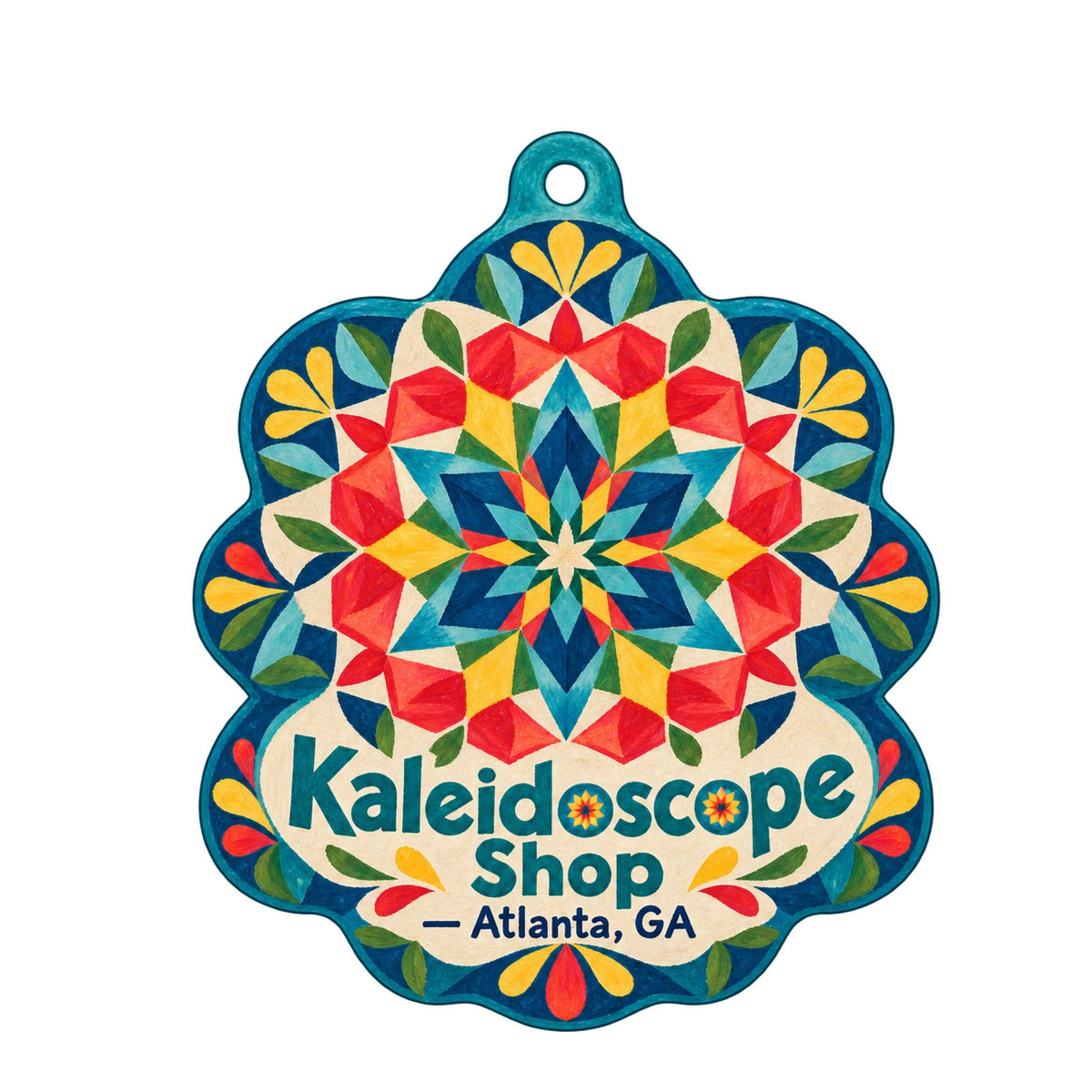 Kaleidoscope Shop Logo custom wood ornament OC1541 on white