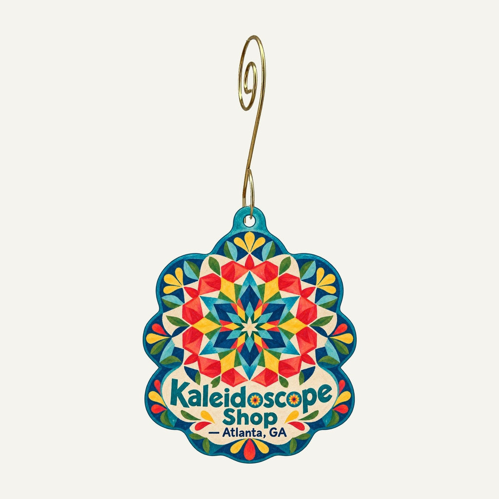 Kaleidoscope Shop Logo custom wood ornament OC1541 hanging on hook