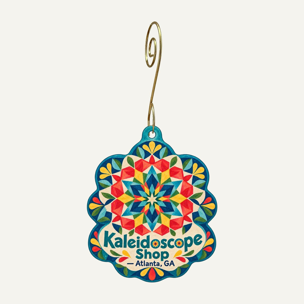Kaleidoscope Shop Logo custom wood ornament OC1541 hanging on hook