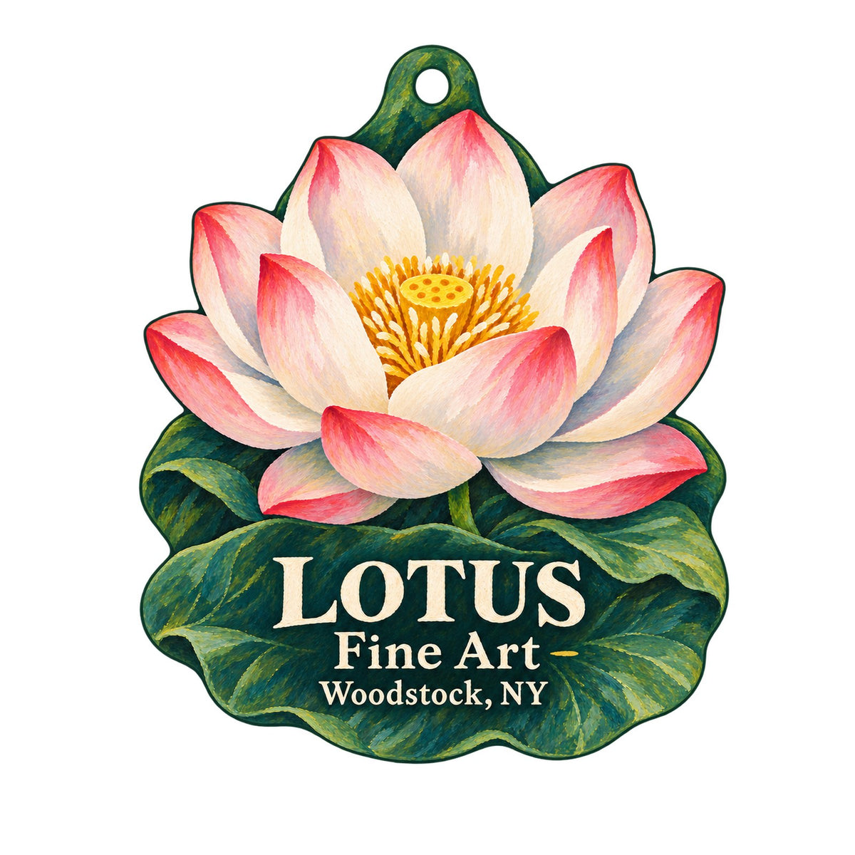 Lotus Fine Art Logo custom wood ornament OC1544 on white