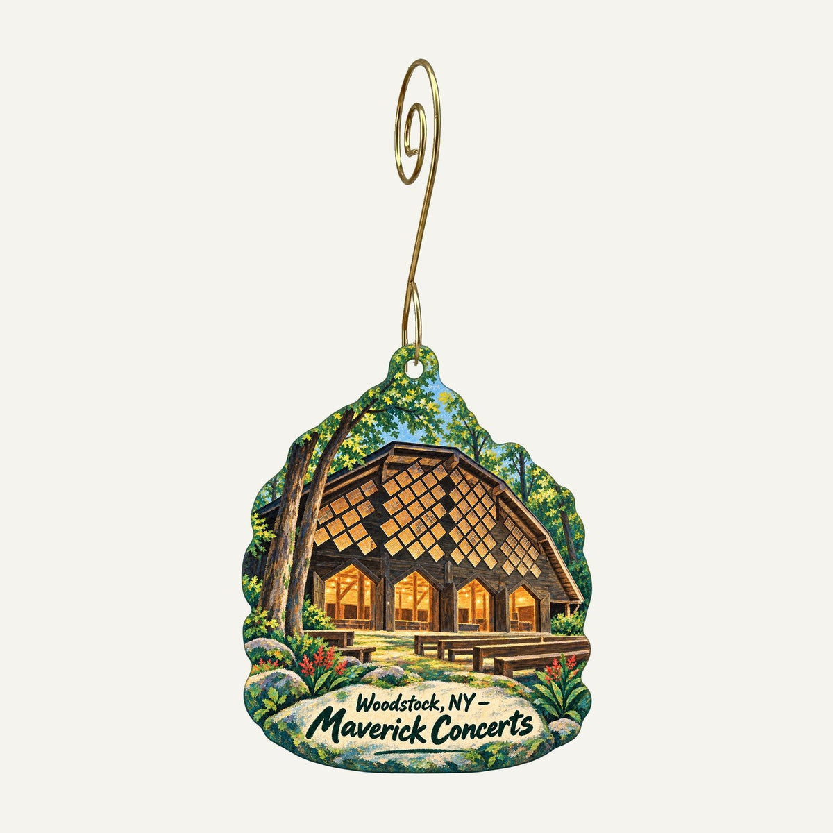 Lotus Fine Art Town Icon custom wood ornament OC1546 hanging on hook