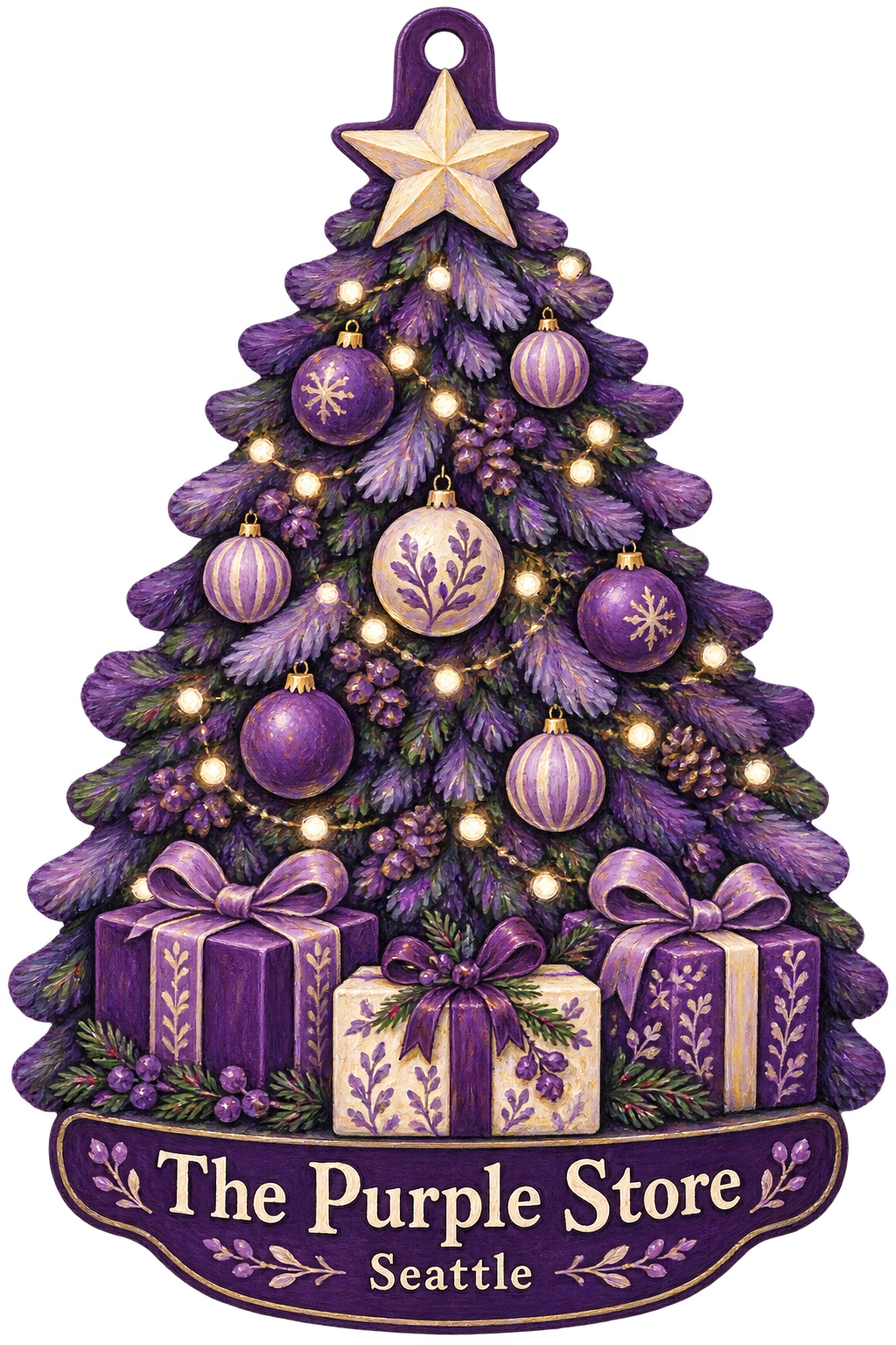 The Purple Store Purple Christmas Tree custom wood ornament OC1554