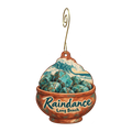 Raindance — Store identity custom wood ornament OC1562, photographic gold spiral hook