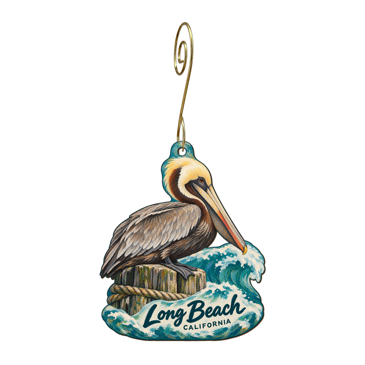 Raindance — Local inspiration custom wood ornament OC1564, photographic gold spiral hook