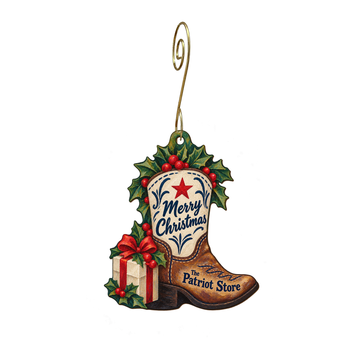 Patriot Store — Christmas custom wood ornament OC1572, photographic gold spiral hook