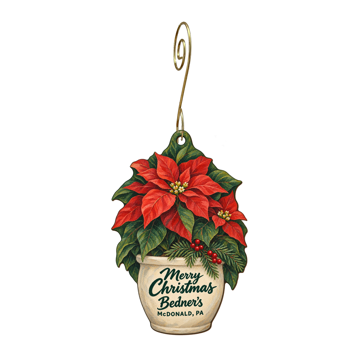 Bedner's Farm and Greenhouse — Christmas custom wood ornament OC1581, photographic gold spiral hook