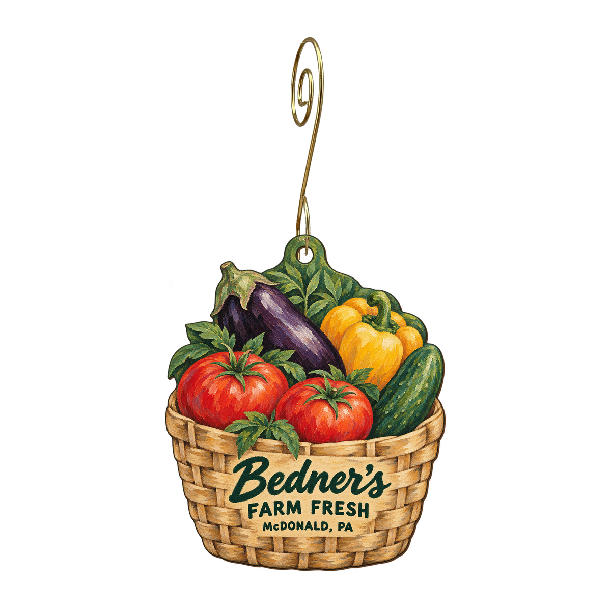 Bedner's Farm and Greenhouse — Local inspiration custom wood ornament OC1582, photographic gold spiral hook