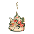 St. James Tearoom — Store identity custom wood ornament OC1583, photographic gold spiral hook
