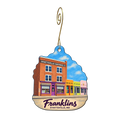 Franklins — Store identity custom wood ornament OC1589, photographic gold spiral hook