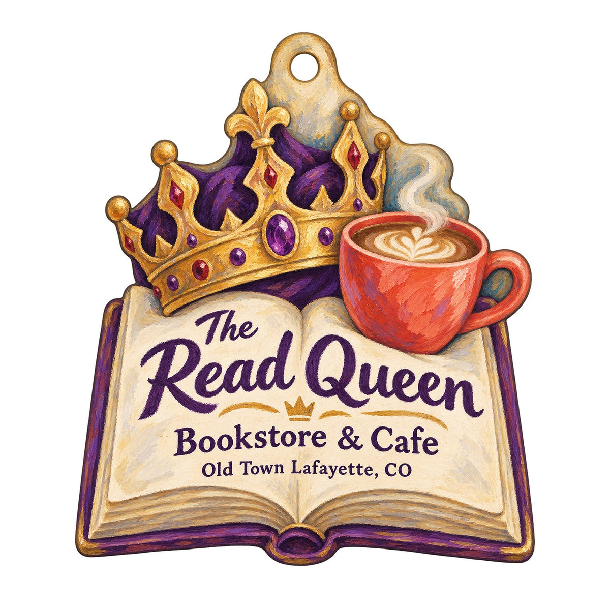 The Read Queen Bookstore & Cafe Logo custom wood ornament OC158 on white