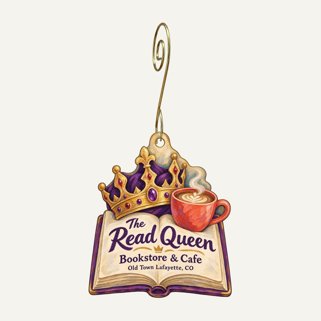 The Read Queen Bookstore & Cafe Logo custom wood ornament OC158 hanging on hook