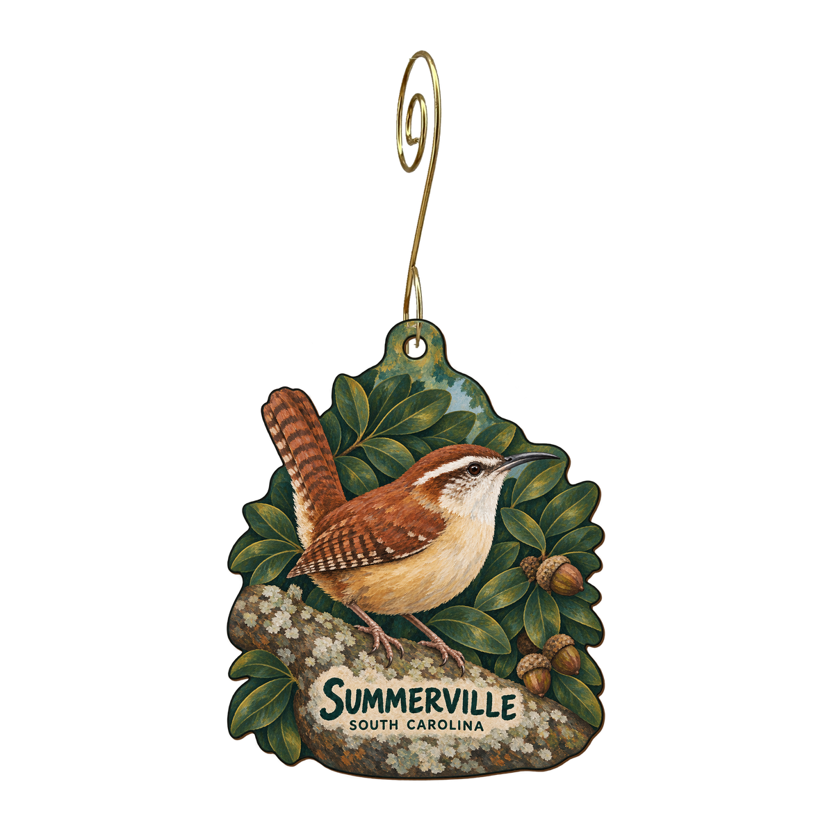 Wild Birds Unlimited — Local inspiration custom wood ornament OC1594, photographic gold spiral hook