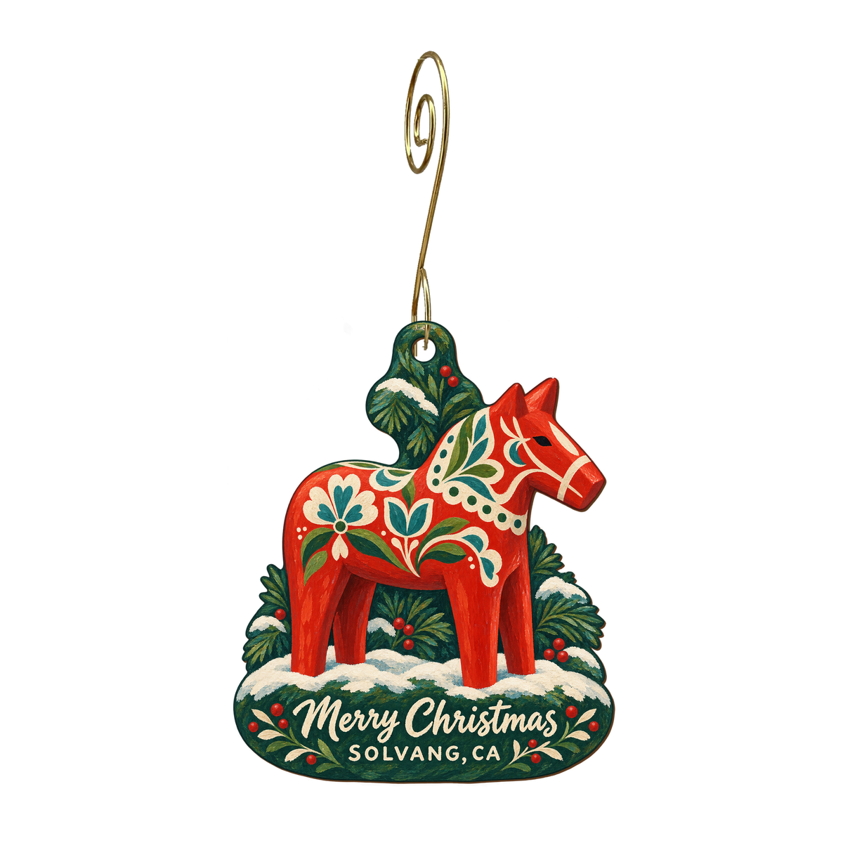 Hanson's Clock Shop — Christmas custom wood ornament OC1599, photographic gold spiral hook
