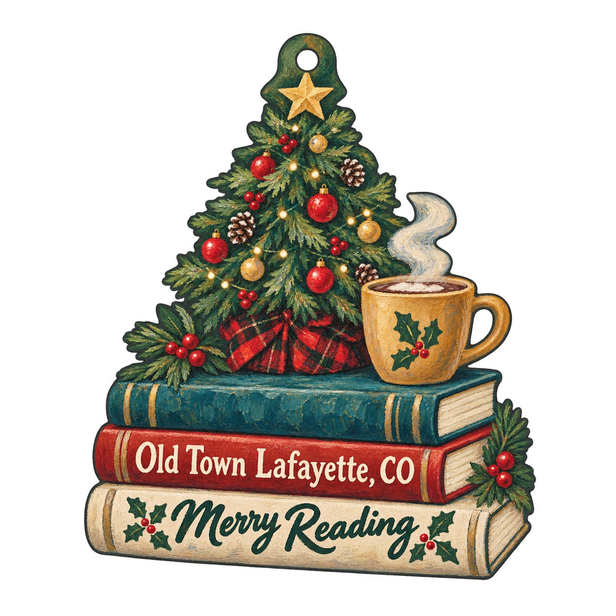 The Read Queen Bookstore & Cafe Christmas custom wood ornament OC159 on white