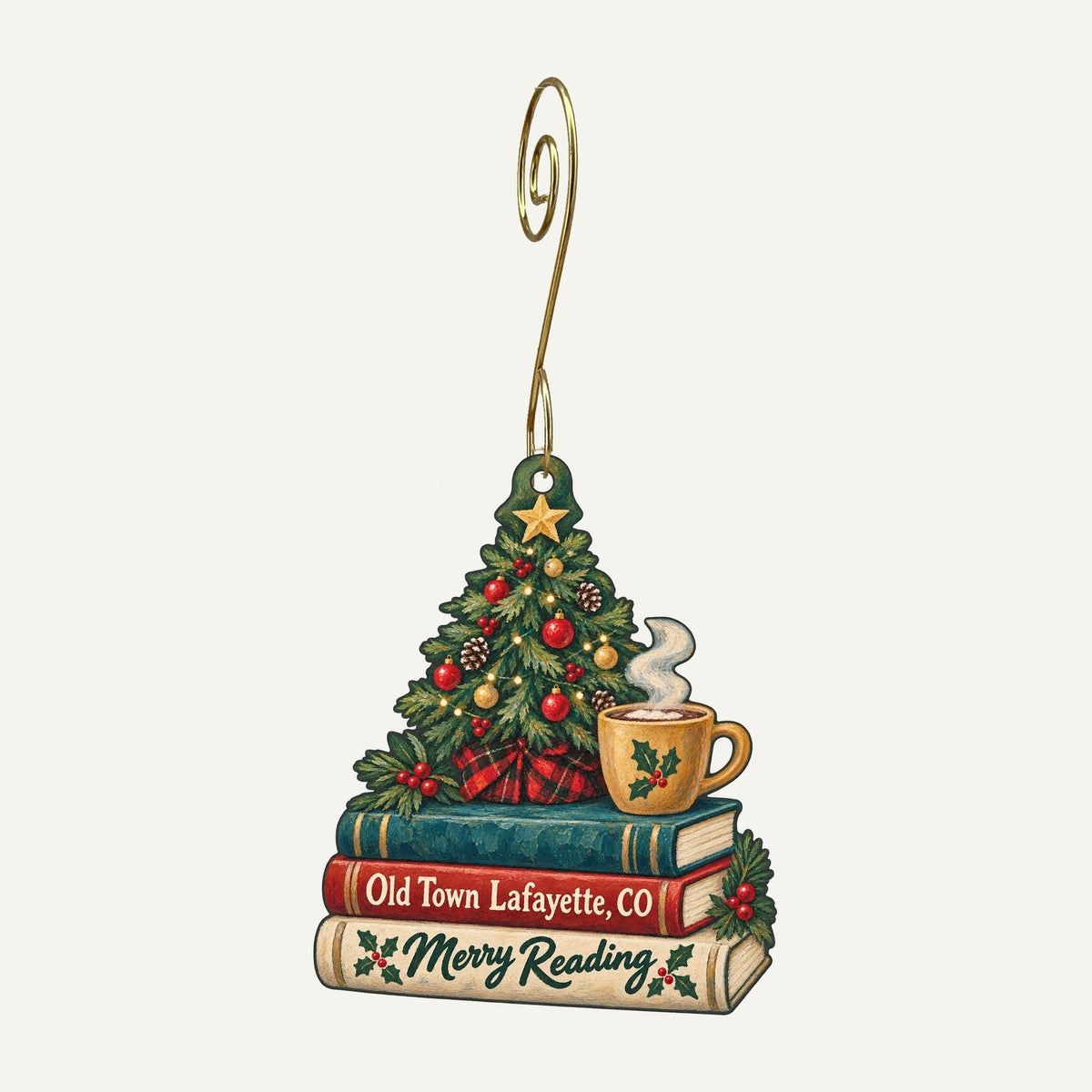 The Read Queen Bookstore & Cafe Christmas custom wood ornament OC159 hanging on hook