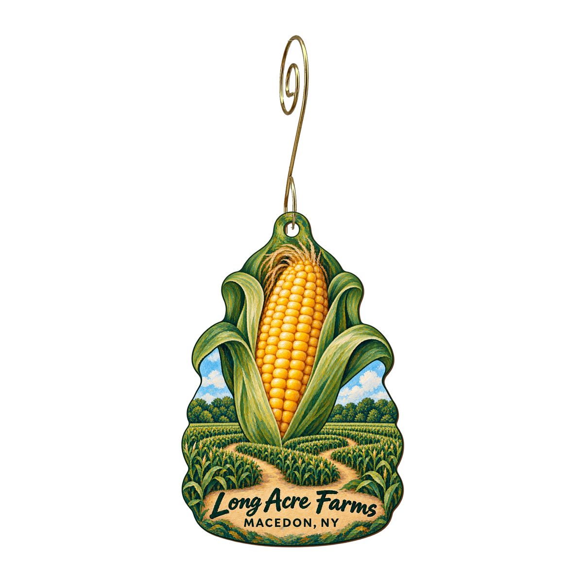 Jd Wine Cellars / Long Acre Farms — Local inspiration custom wood ornament OC1603, photographic gold spiral hook