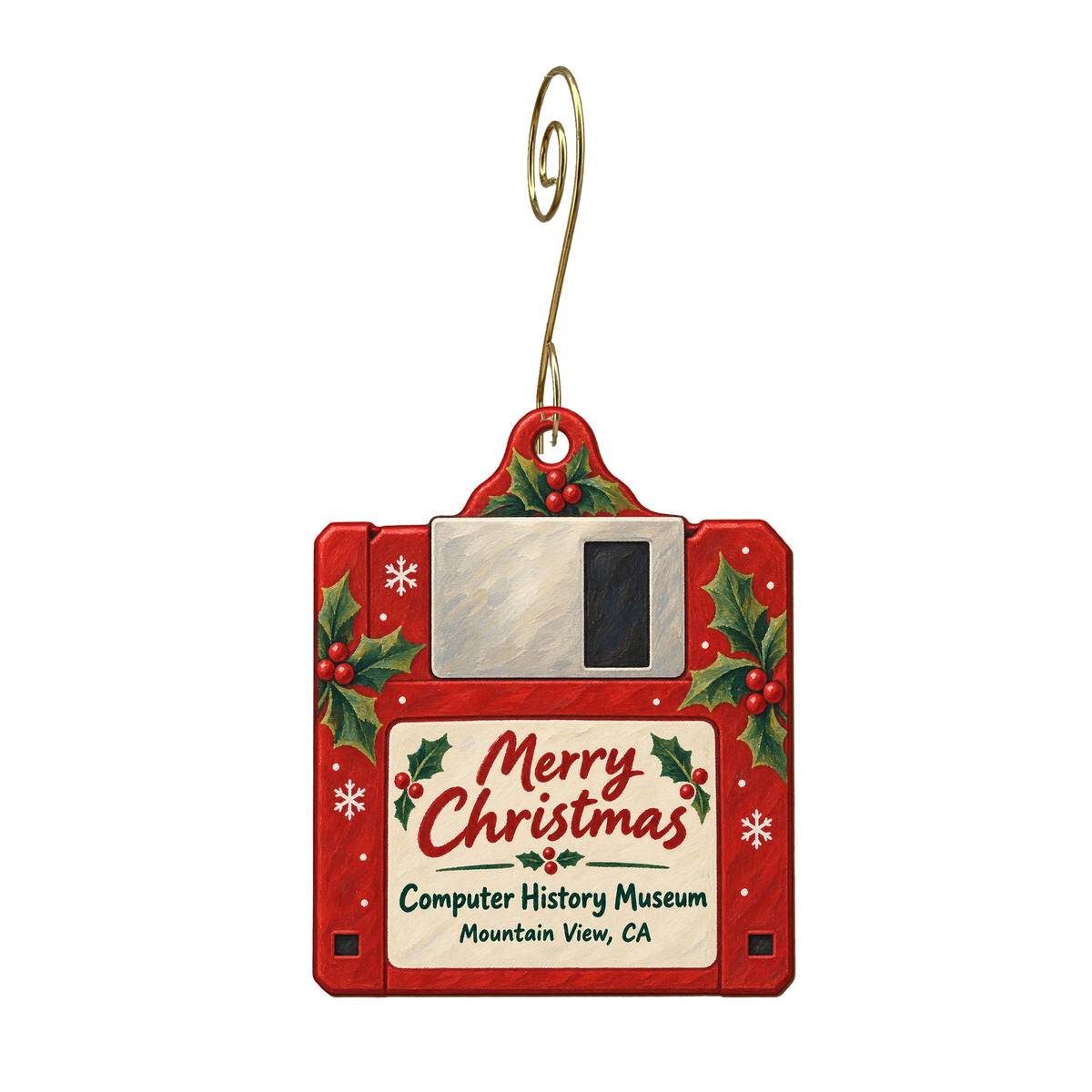 Computer History Museum — Christmas custom wood ornament OC1611, photographic gold spiral hook