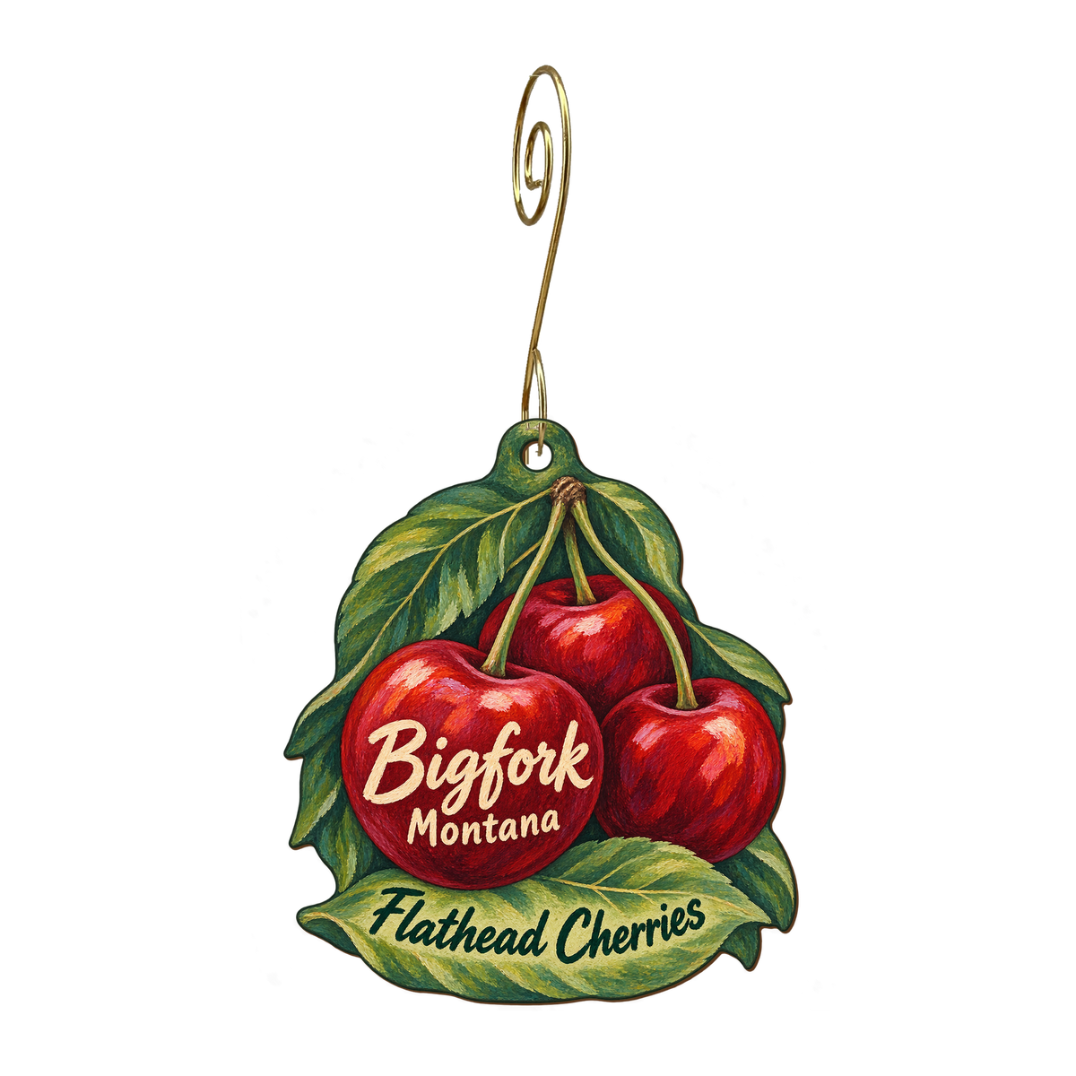 Bigfork Bay Gift & Gear — Local inspiration custom wood ornament OC1615, photographic gold spiral hook