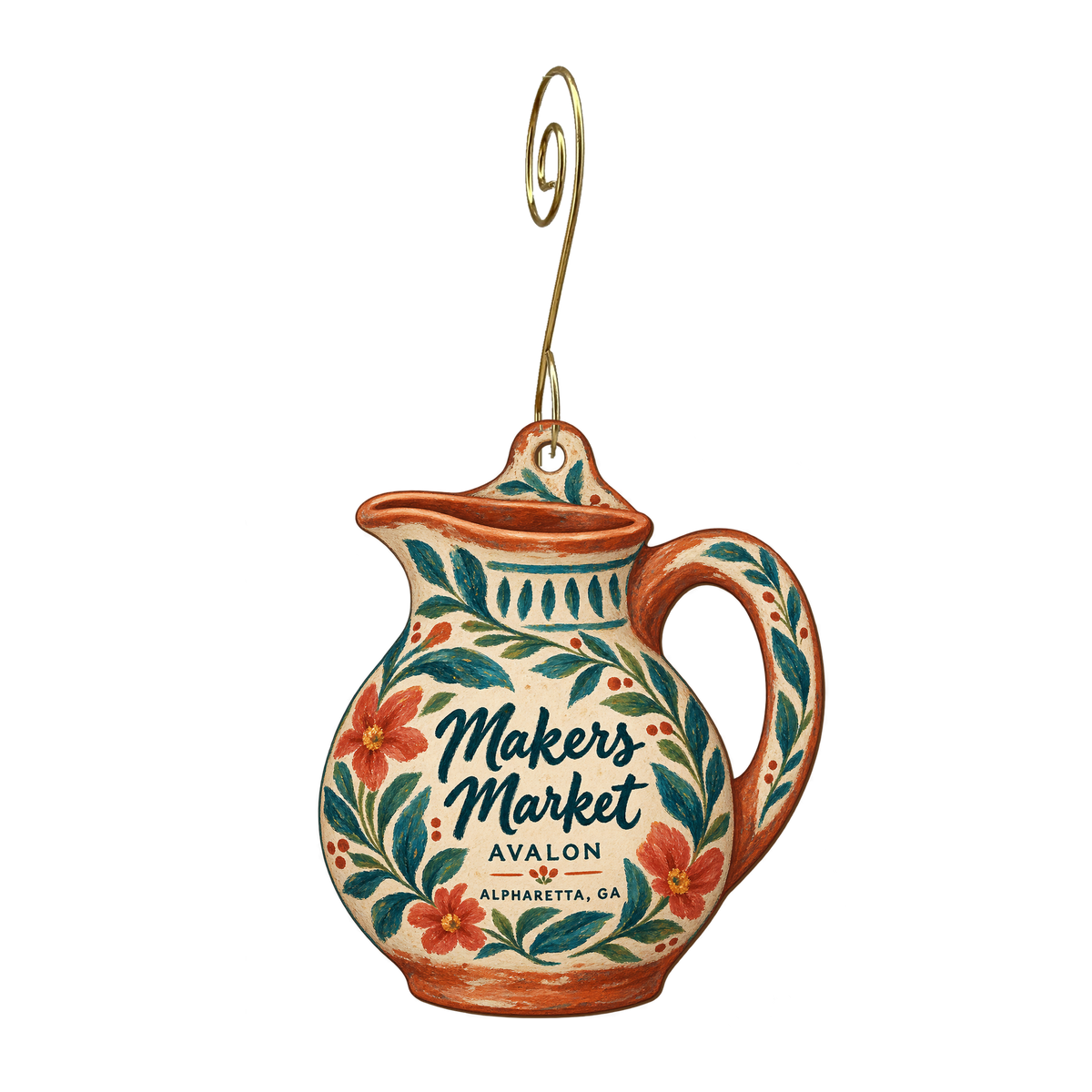 Makers Market — Store identity custom wood ornament OC1616, photographic gold spiral hook