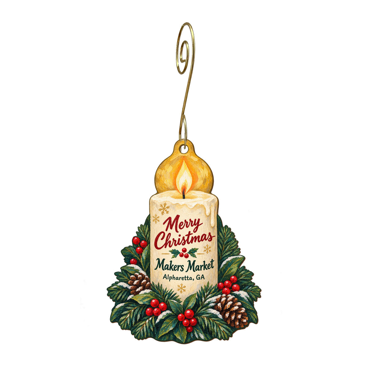 Makers Market — Christmas custom wood ornament OC1617, photographic gold spiral hook