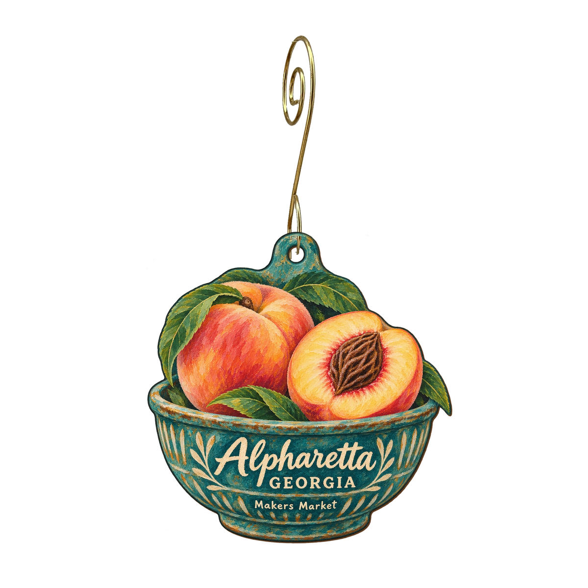 Makers Market — Local inspiration custom wood ornament OC1618, photographic gold spiral hook