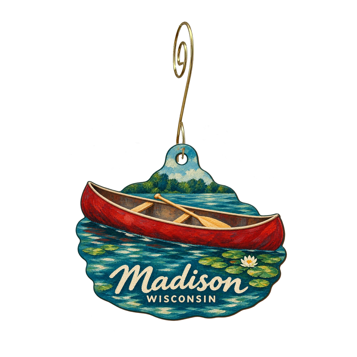 M&C U Frame It — Local inspiration custom wood ornament OC1627, photographic gold spiral hook