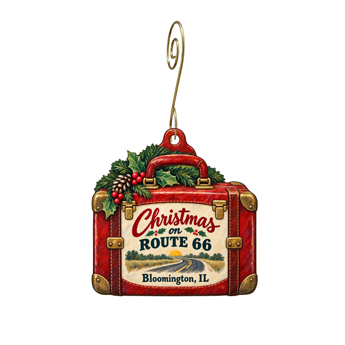 Cruisin with Lincoln on 66 Visitors Center and Gift Shop — Christmas custom wood ornament OC1629, photographic gold spiral hook