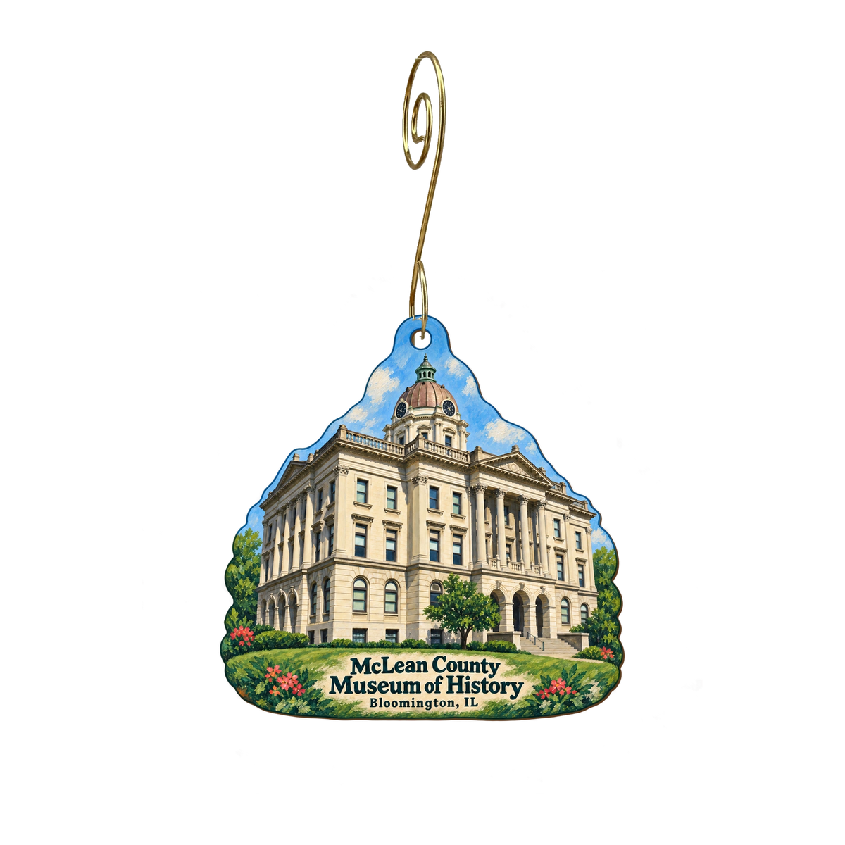 Cruisin with Lincoln on 66 Visitors Center and Gift Shop — Local inspiration custom wood ornament OC1630, photographic gold spiral hook