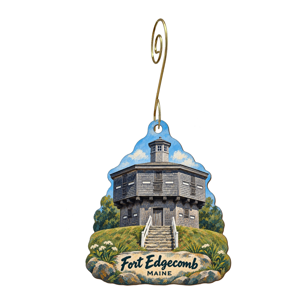 Kamala Boutique — Local inspiration custom wood ornament OC1633, photographic gold spiral hook