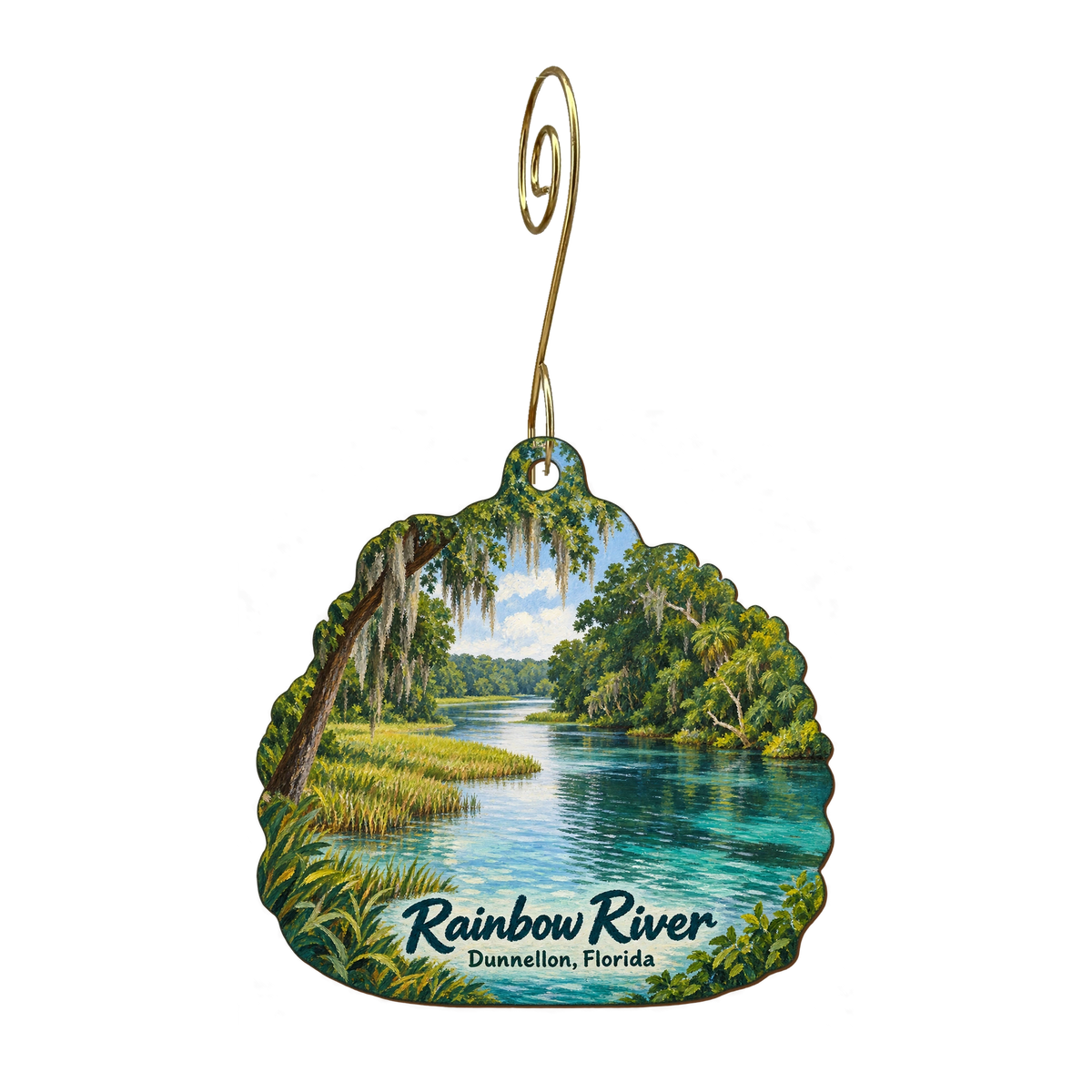 Grumbles House Antiques & Garden Shop — Local inspiration custom wood ornament OC1636, photographic gold spiral hook