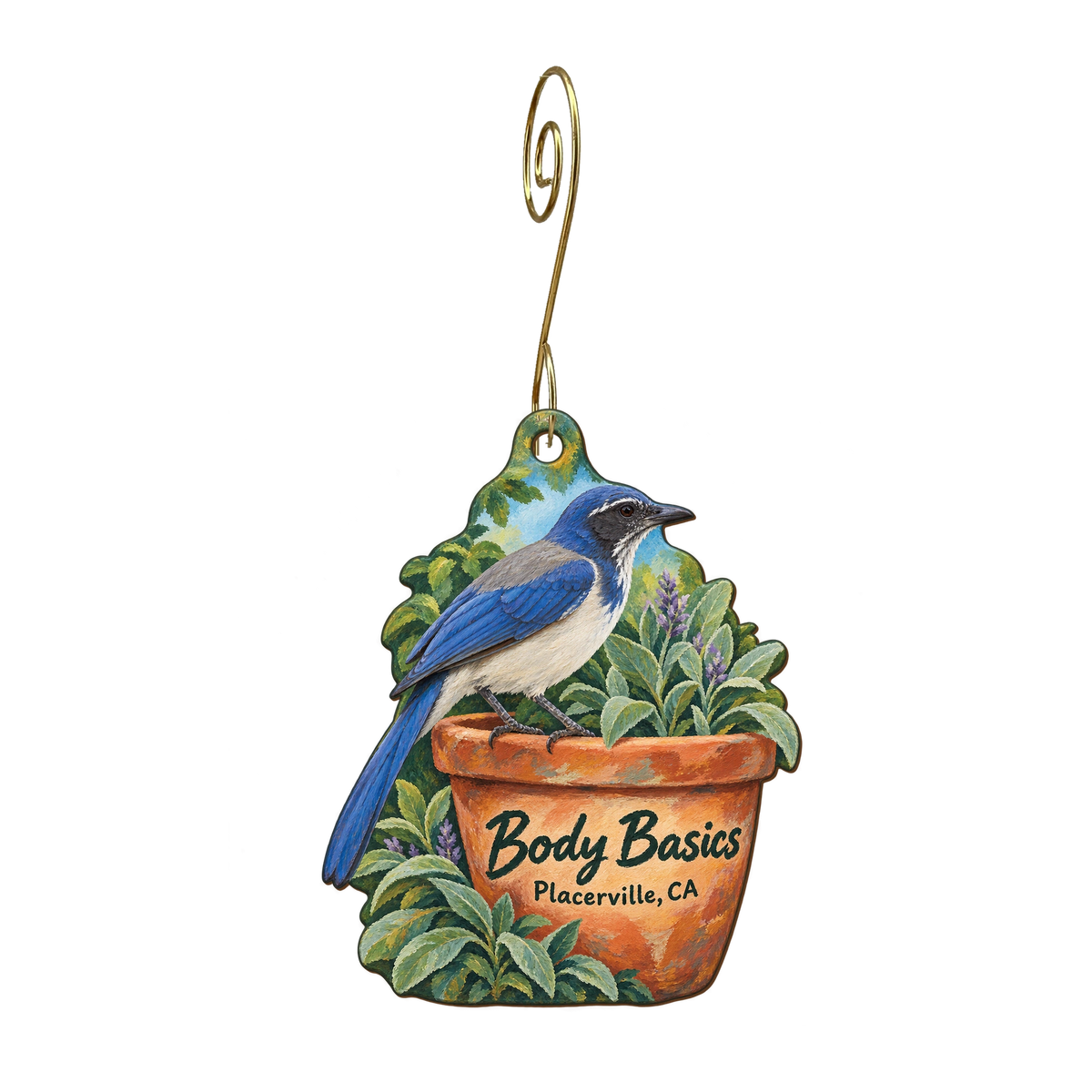 Body Basics — Local inspiration custom wood ornament OC1639, photographic gold spiral hook
