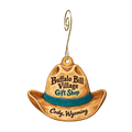 Buffalo Bill Village Gift Shop — Store identity custom wood ornament OC1643, photographic gold spiral hook