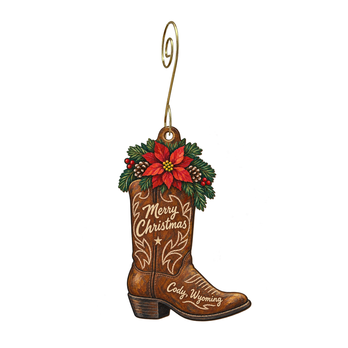 Buffalo Bill Village Gift Shop — Christmas custom wood ornament OC1644, photographic gold spiral hook
