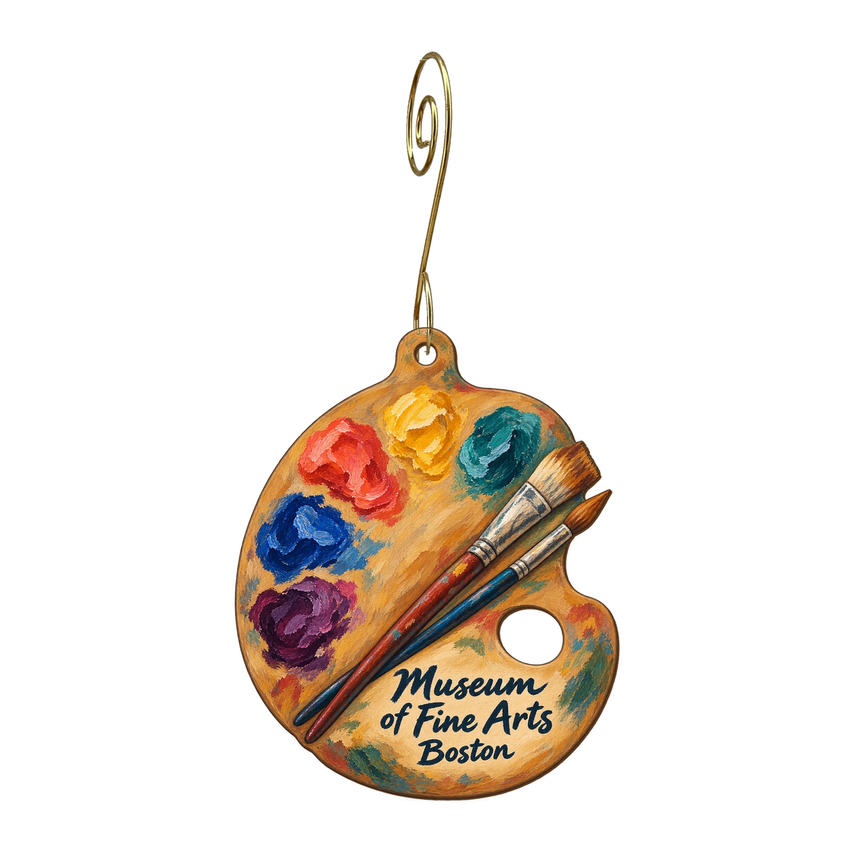 Museum of Fine Arts Boston — Store identity custom wood ornament OC1646, photographic gold spiral hook
