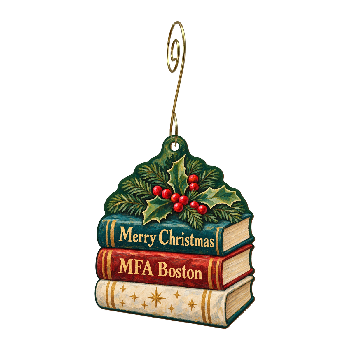 Museum of Fine Arts Boston — Christmas custom wood ornament OC1647, photographic gold spiral hook