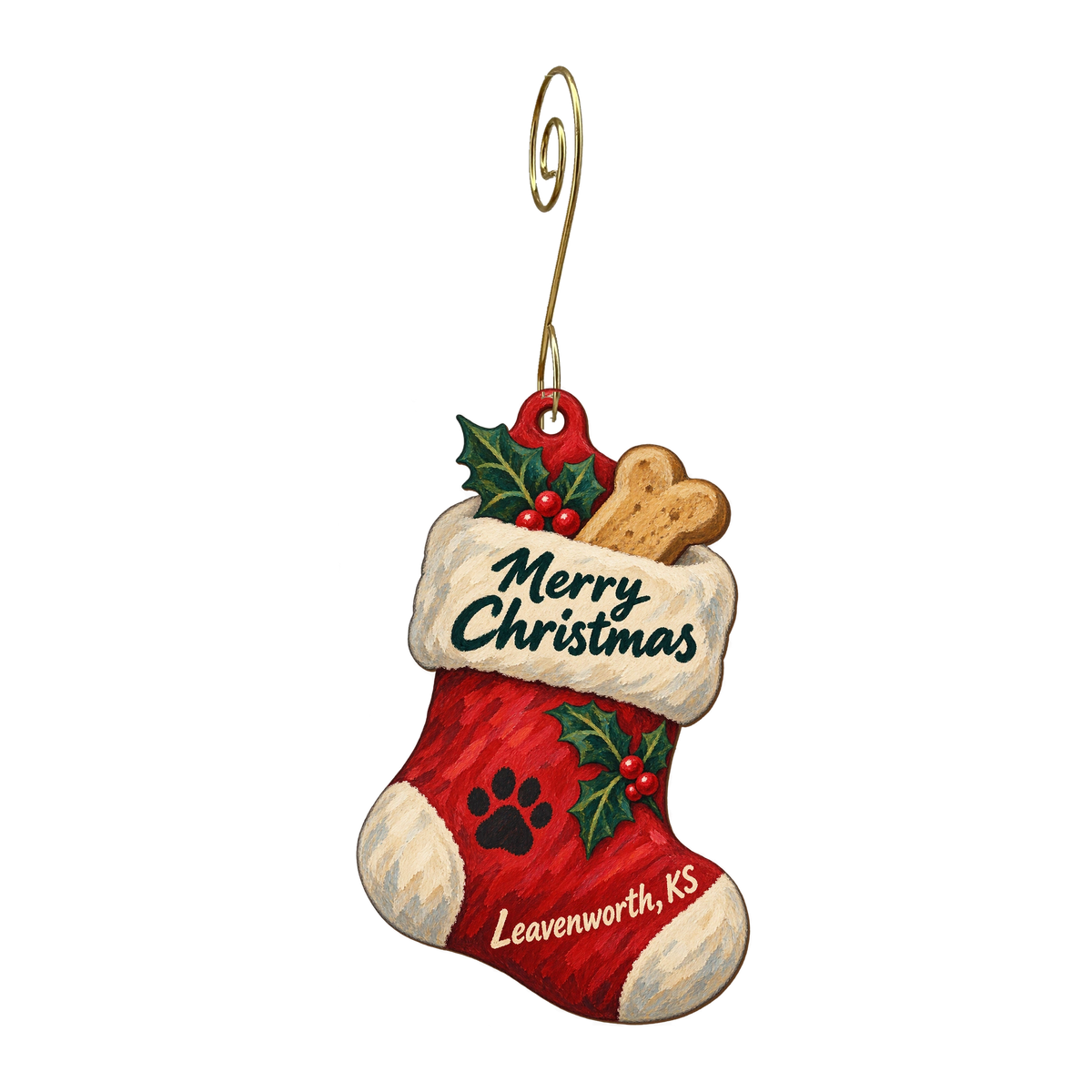 Kansas Country Store — Christmas custom wood ornament OC1650, photographic gold spiral hook