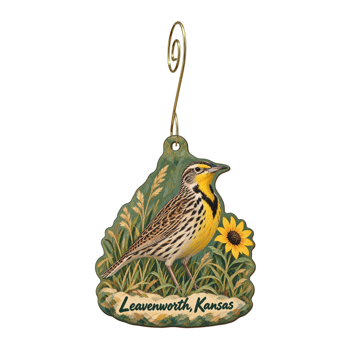 Kansas Country Store — Local inspiration custom wood ornament OC1651, photographic gold spiral hook