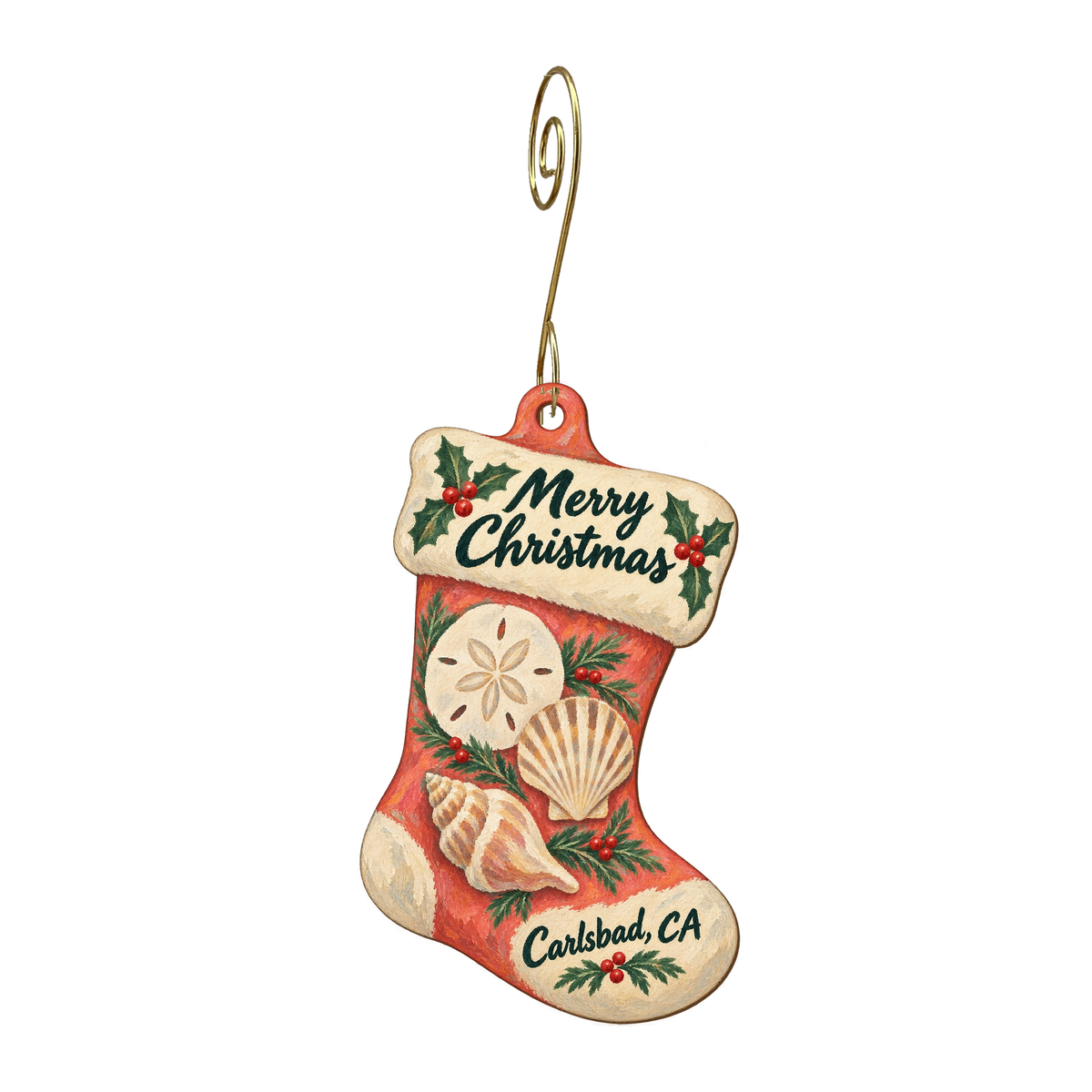 Flourish by Blues and Shoes — Christmas custom wood ornament OC1653, photographic gold spiral hook