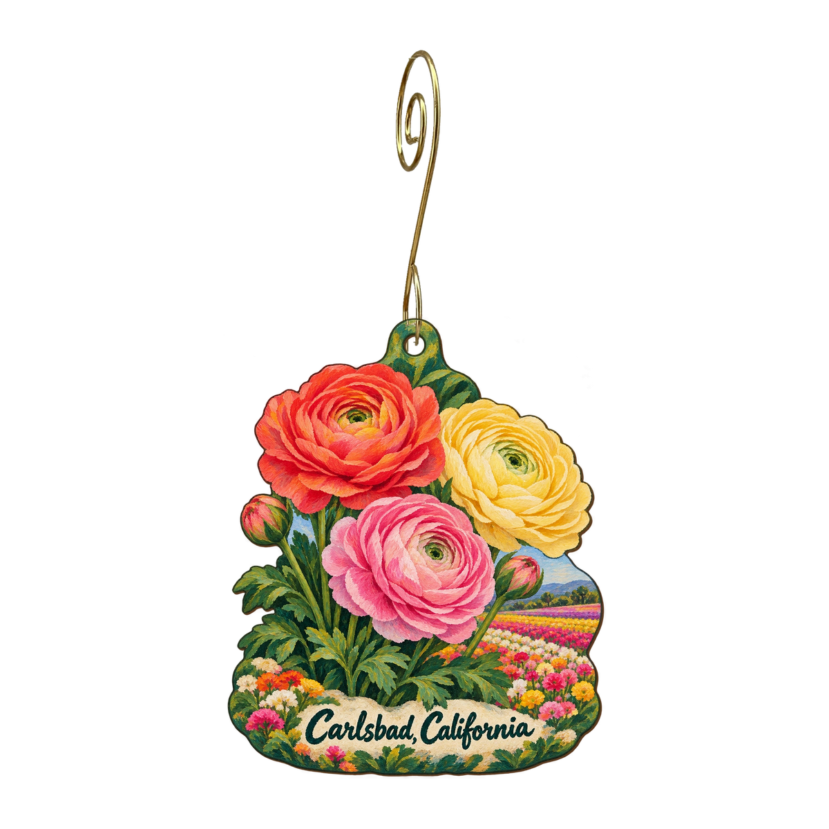 Flourish by Blues and Shoes — Local inspiration custom wood ornament OC1654, photographic gold spiral hook