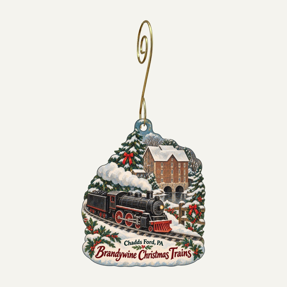 Brandywine Museum of Art Christmas custom wood ornament OC165 hanging on hook