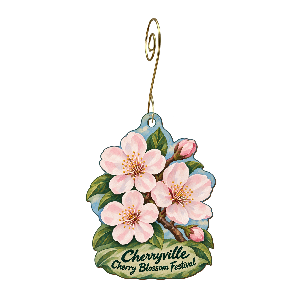 Hendricks Laser Works — Local inspiration custom wood ornament OC1669, photographic gold spiral hook