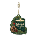 Whitefish Gift & Gear — Store identity custom wood ornament OC1673, photographic gold spiral hook