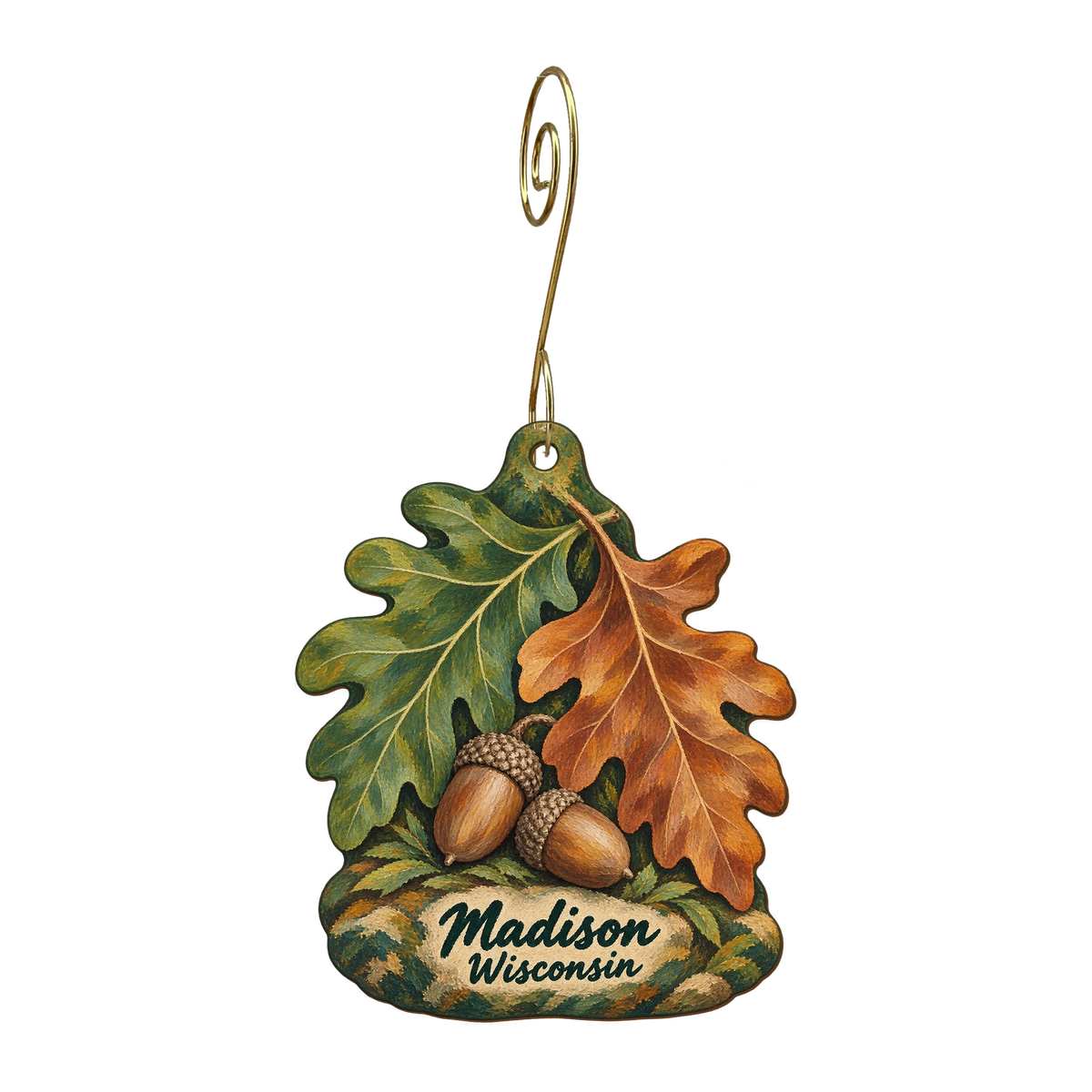 Don's Home Furniture — Local inspiration custom wood ornament OC1678, photographic gold spiral hook
