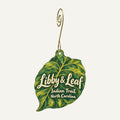 Libby & Leaf Logo custom wood ornament OC167 hanging on hook