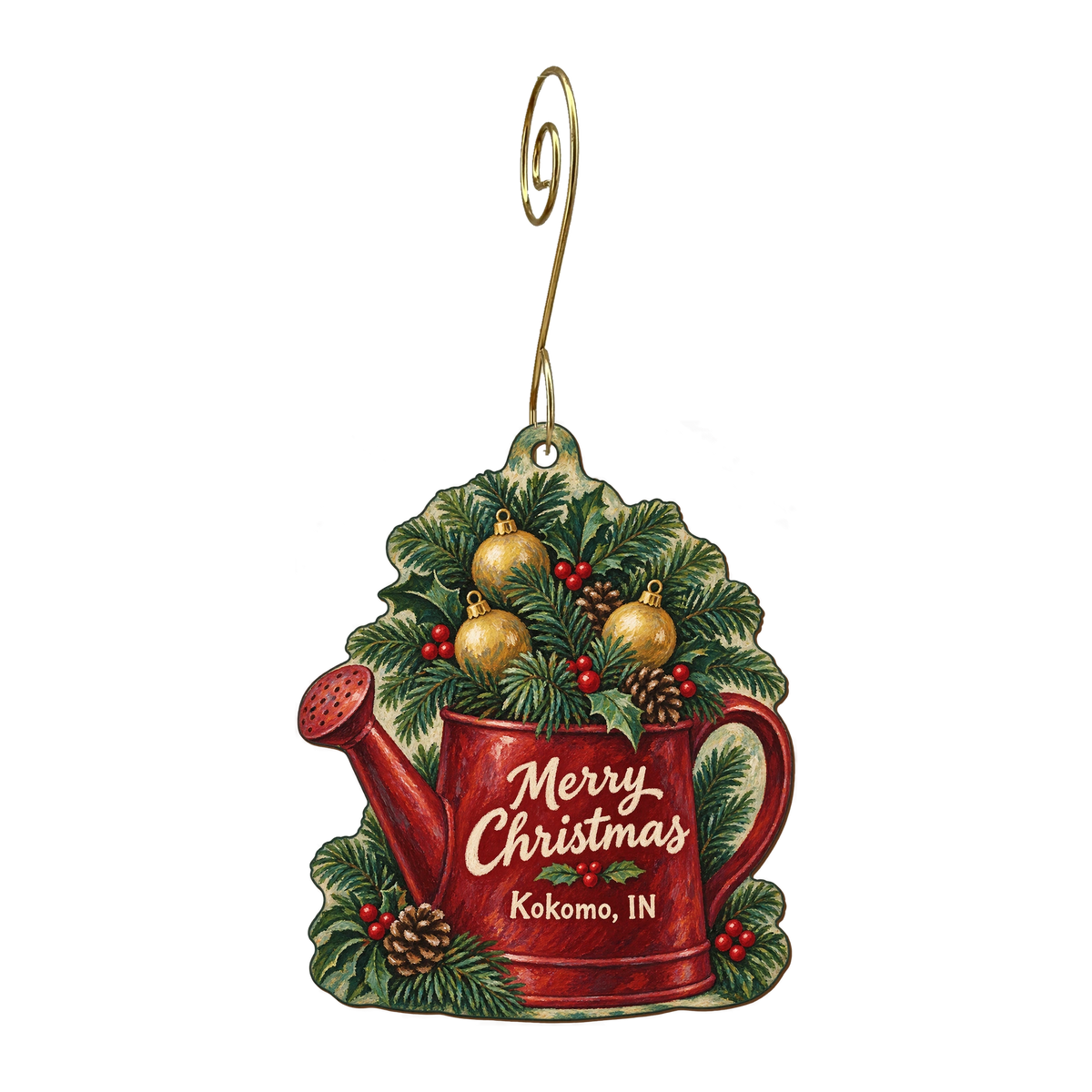 Eden's Way — Christmas custom wood ornament OC1680, photographic gold spiral hook