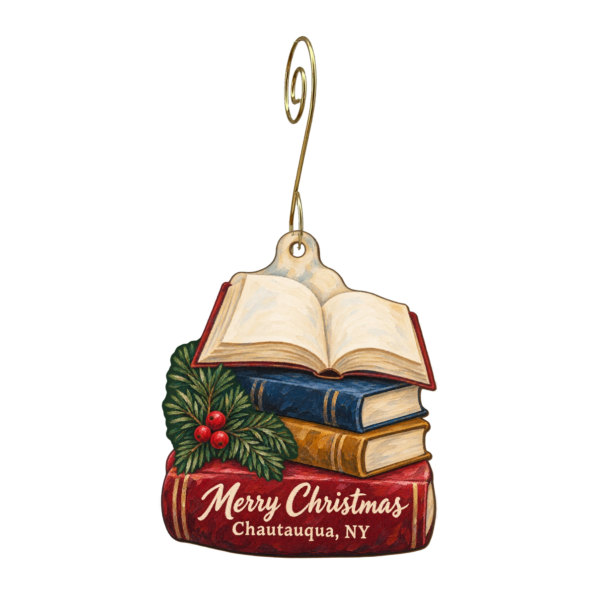 Chautauqua Institution — Christmas custom wood ornament OC1683, photographic gold spiral hook