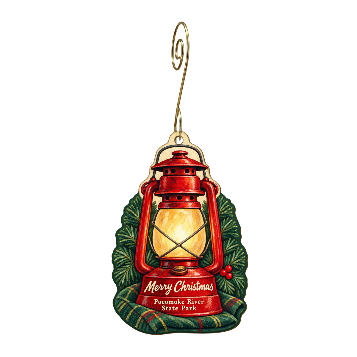 Pocomoke River State Park — Christmas custom wood ornament OC1686, photographic gold spiral hook