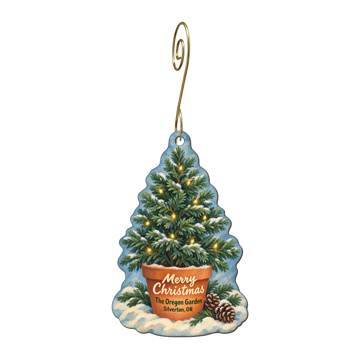 The Oregon Garden — Christmas custom wood ornament OC1692, photographic gold spiral hook