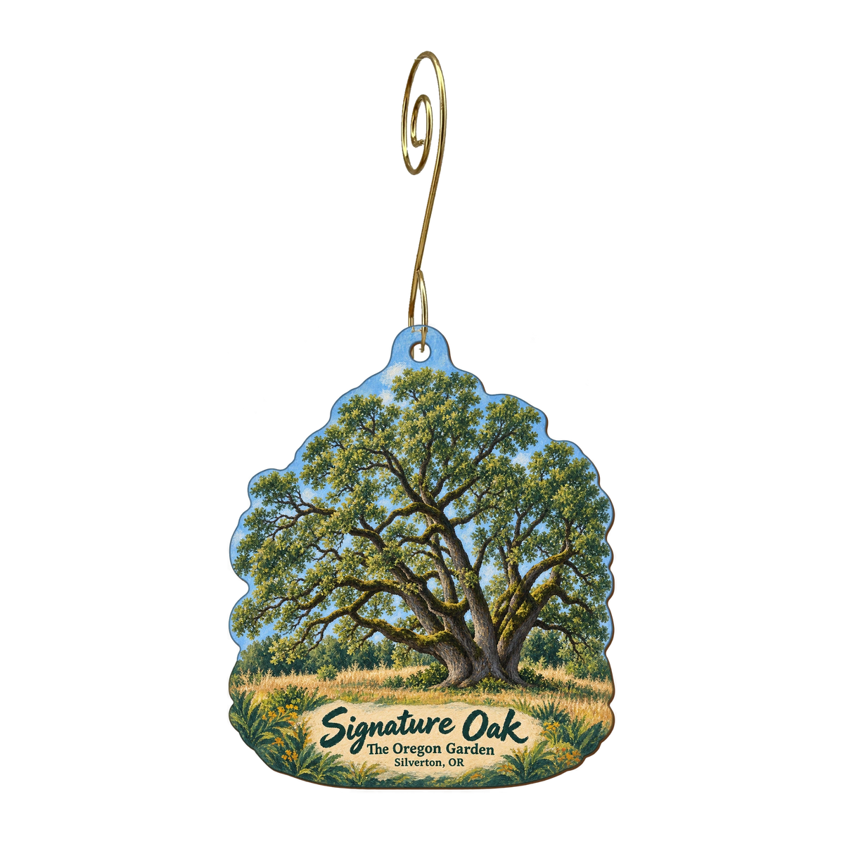 The Oregon Garden — Local inspiration custom wood ornament OC1693, photographic gold spiral hook