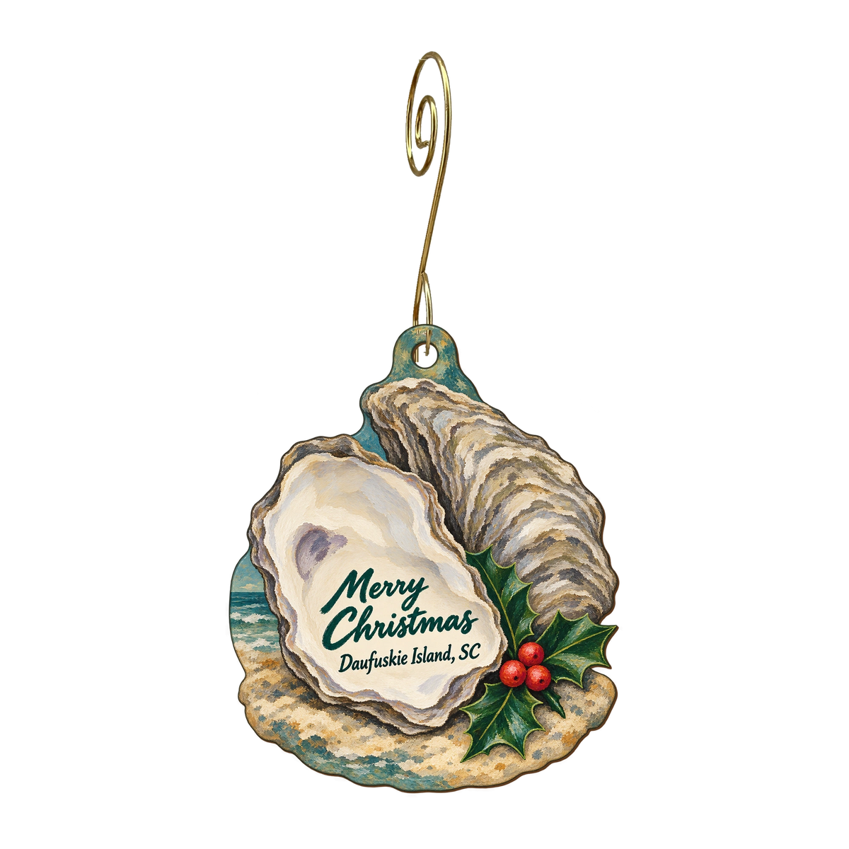 The Daufuskie Difference — Christmas custom wood ornament OC1695, photographic gold spiral hook